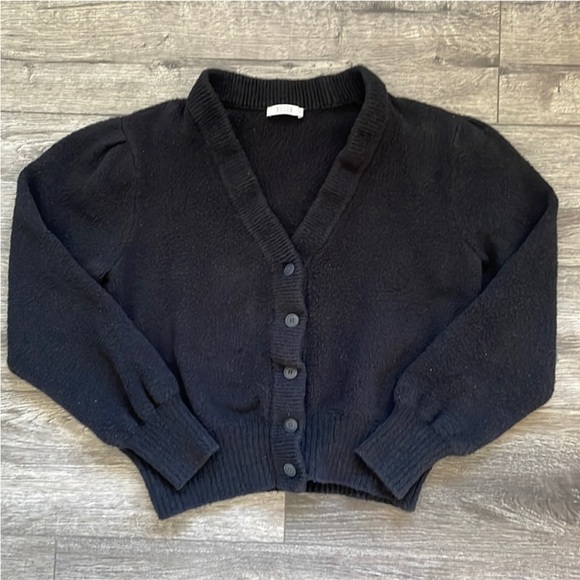AYR | The Round The Corner Cardi Black Button Front V Neck Crop Cardigan Small - Picture 1 of 10